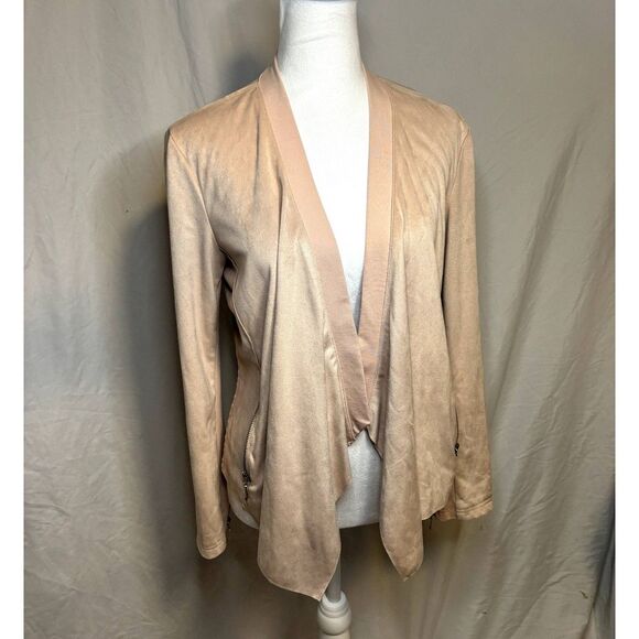 Peck & Peck Pink Suede Cardigan Sweater Open Front V Neck Womens Comfy - Picture 2 of 8